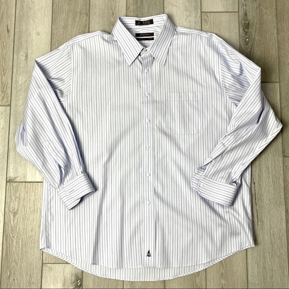 SOLD Nordstrom Mens Collared Dress Shirt size 17.5 x 33 Blue Stripe Wrinkle Free
